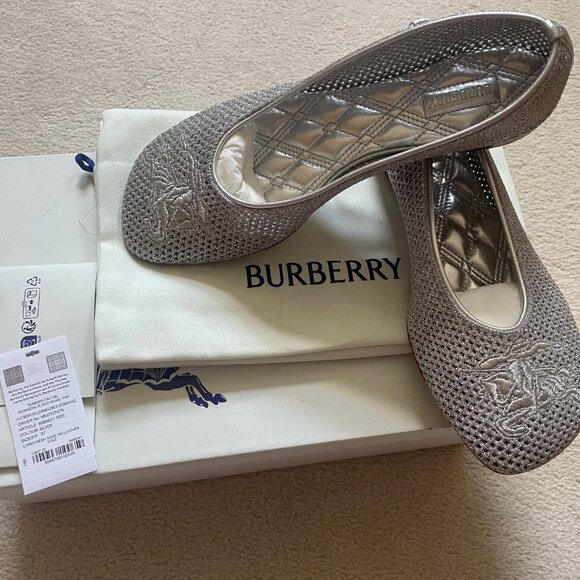 Burberry Silver Mesh Ballerina Flats - Picture 1 of 7